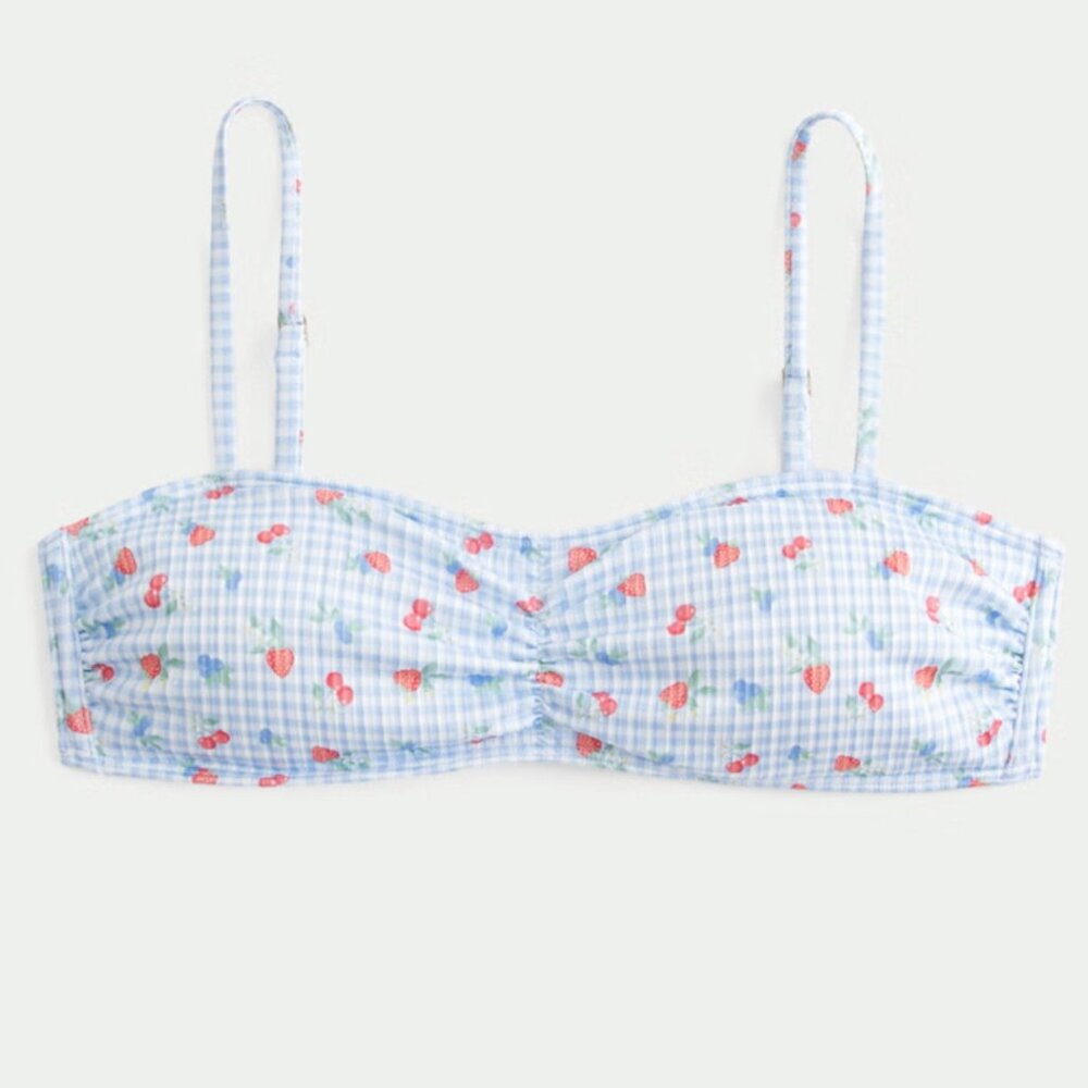 Hollister Ribbed Bikini Top Strawberry Blue Stripe NWT